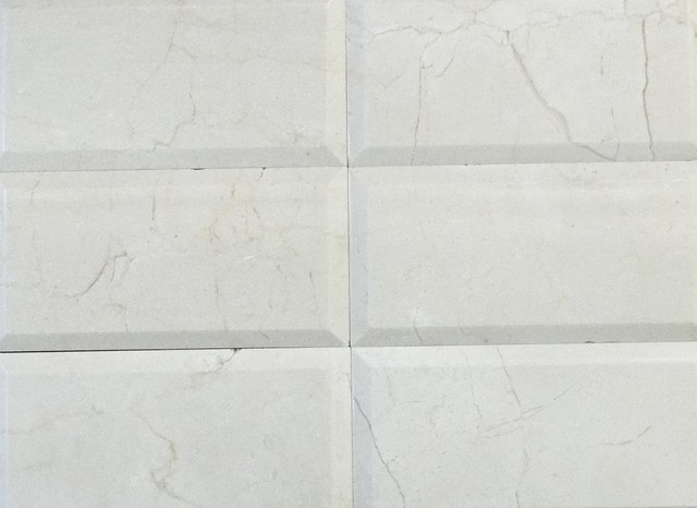 New "SOHO MOSAIC SERIES"-Crema marfil marble 3"x6" bevelled , stacked 