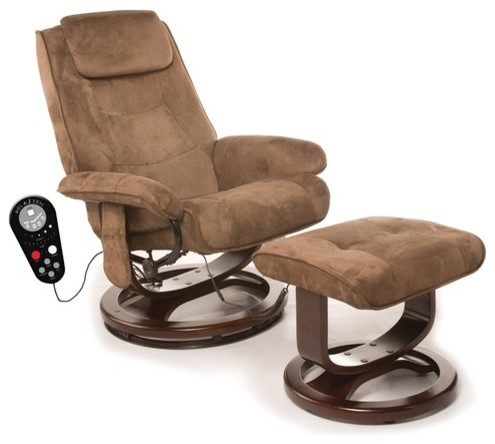 Leisure Faux Suede Reclining Heated Massage Chair with Ottoman - Modern