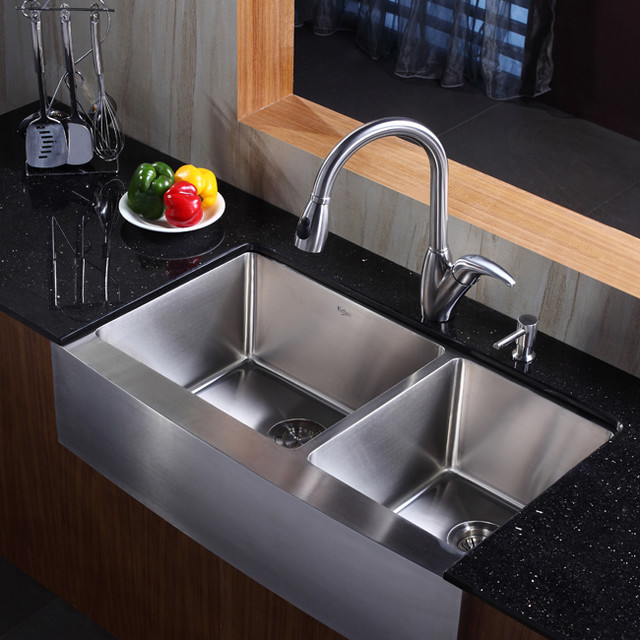 ... 36 inch Farmhouse Stainless Steel Sink And Faucet modern-kitchen-sinks