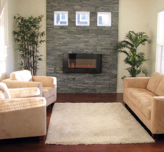 Stacked Stone Fireplace with Natural Light - contemporary - living ...