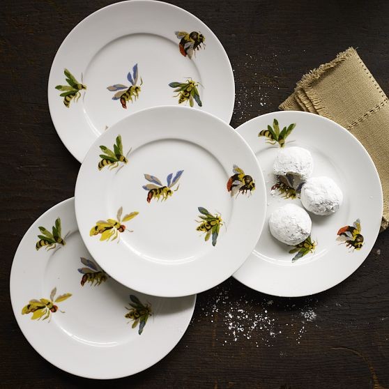 Flora + Fauna Dessert Plates, Bees Modern Salad And Dessert Plates