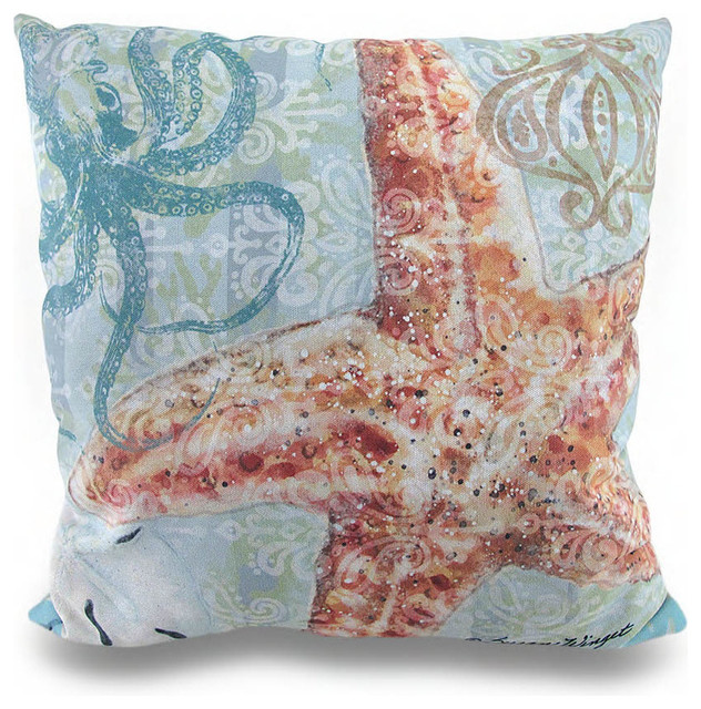 Reversible Boho Coastal Print Starfish Indoor/Outdoor Canvas Throw