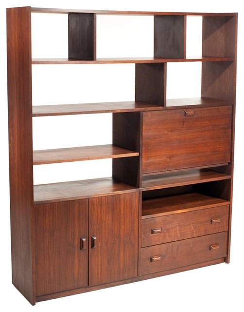 Consigned Mid Century Danish Modern Walnut Room Divider Midcentury Bookcases
