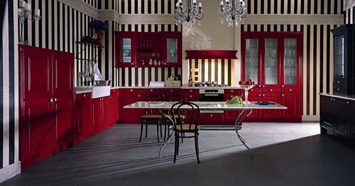 Black and white stripes in kitchen