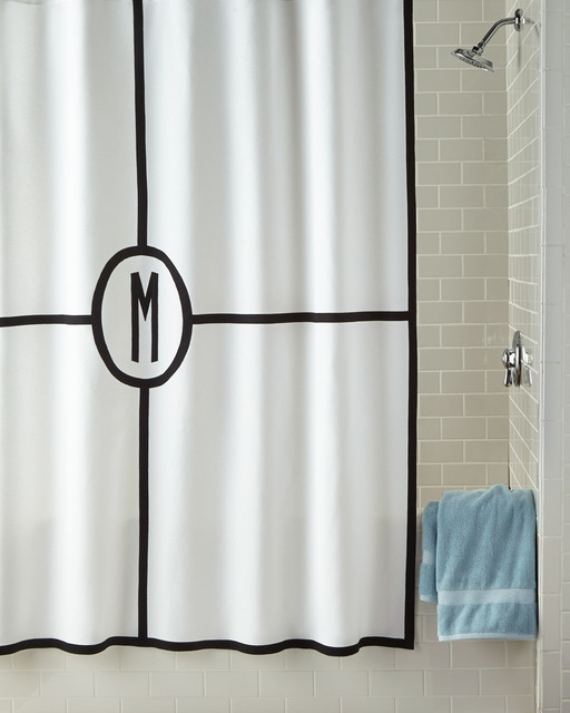 Vertical Striped Shower Curtain Coral Monogramme