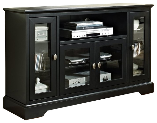 Walker Edison 52 in. Highboy Style Wood TV Stand in Black Modern Entertainment Centers And