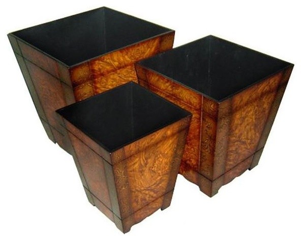 Large Wooden Square Tapered Planter, Container In Brown - Set Of 3 