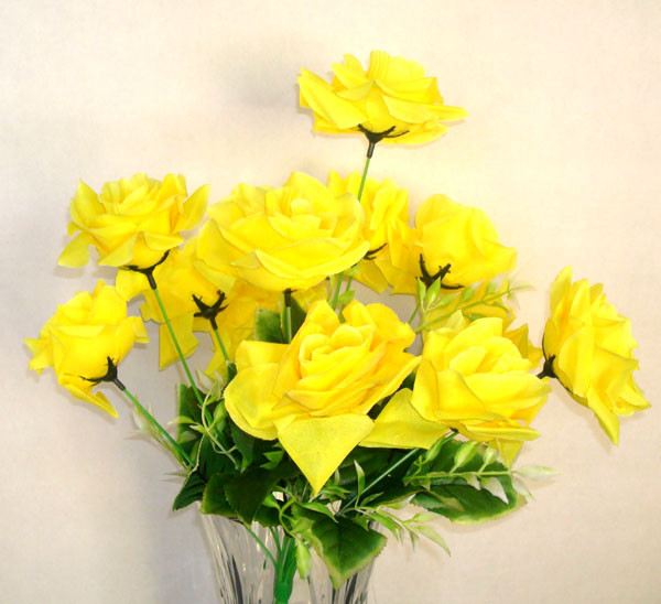 12 Rose Blossom Yellow Artificial Silk Flowers Bouquet Modern