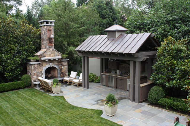 Outdoor Kitchen with Fireplace and Patio