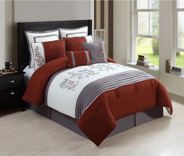 Alexandra Rust/Grey Floral 8piece Comforter Set Contemporary