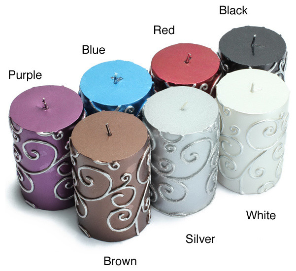 Hand-painted 3x4-inch Scroll Pillar Candles (Pack of 12) contemporary 