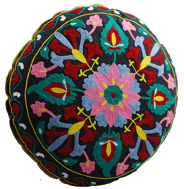 Black Flower Round Floor Pillow - Contemporary - Decorative Pillows - by Modelli Creations