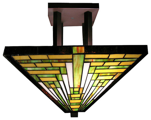 Tiffanystyle Frank Lloyd Wright Mission Ceiling Lamp Traditional