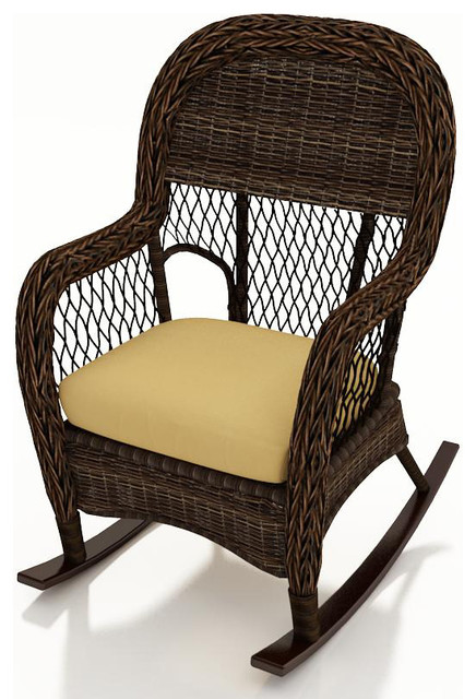 Leona Wicker High Back Rocker, Canvas Wheat Cushions - Traditional