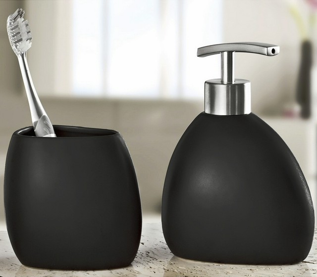 Modern Black Stoneware Bathroom Accessories Set 2 pieces Modern