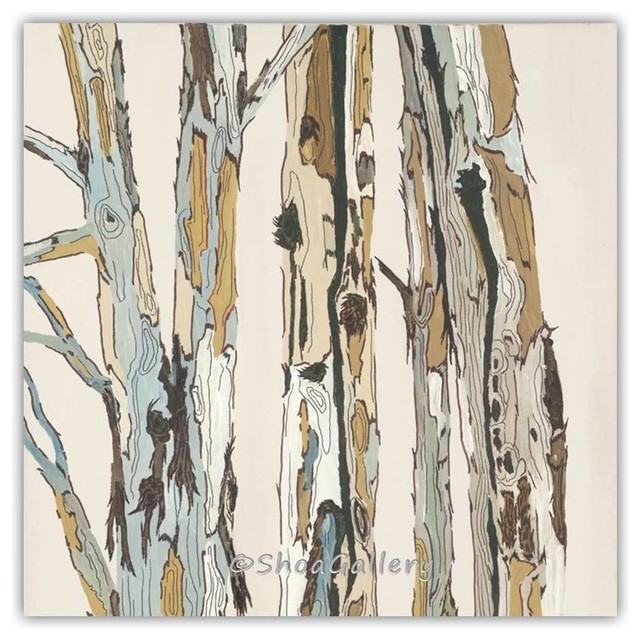 Large wall art tree Art Print office decor white pastels tree trunks