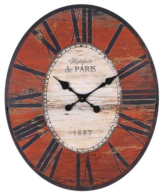 Weathered Red Oval Wall Clock Traditional Wall Clocks atlanta by Iron Accents