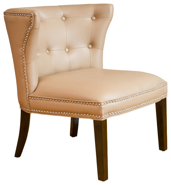 Rocio Leather Accent Chair, Camel Tan Traditional