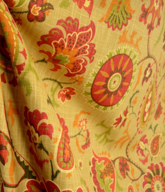 Waverly Fabric Siren Song Cayenne Floral Paisley Suzani Fabric By The 