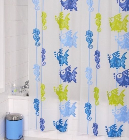 Fish and Sea Horse PEVA Shower Curtain Mediterranean Shower