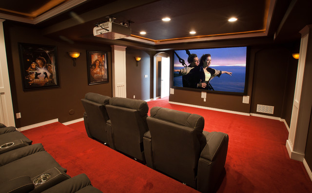 ElkStone theater in a finished basement - contemporary - home ...