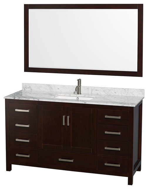 Sheffield 60" Espresso Single Vanity, Carrera Marble Top & Undermount
