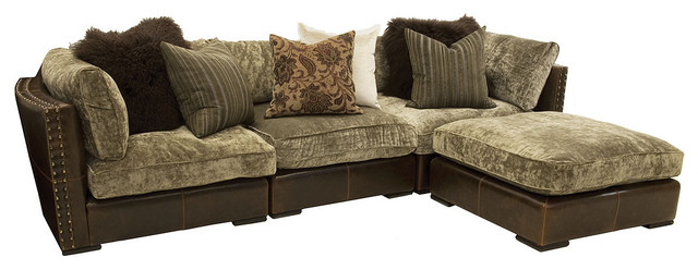 aberdeen chenille & leather sectional sofa