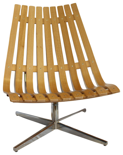 Natural Oak Bent Wood Low Back Swivel Lounge Chair - Modern - Living