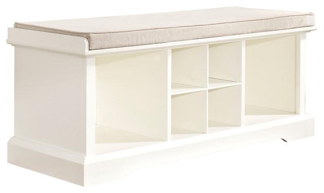 Brennan Entryway Storage Bench, White - Traditional - Upholstered