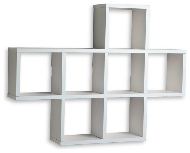 Cubby Laminated Shelving Unit, White Contemporary Display And Wall