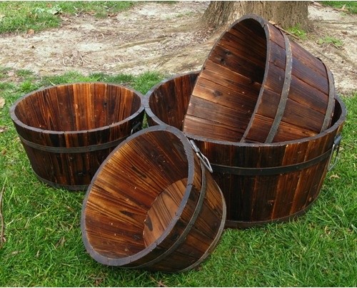 Wood Barrel Planters