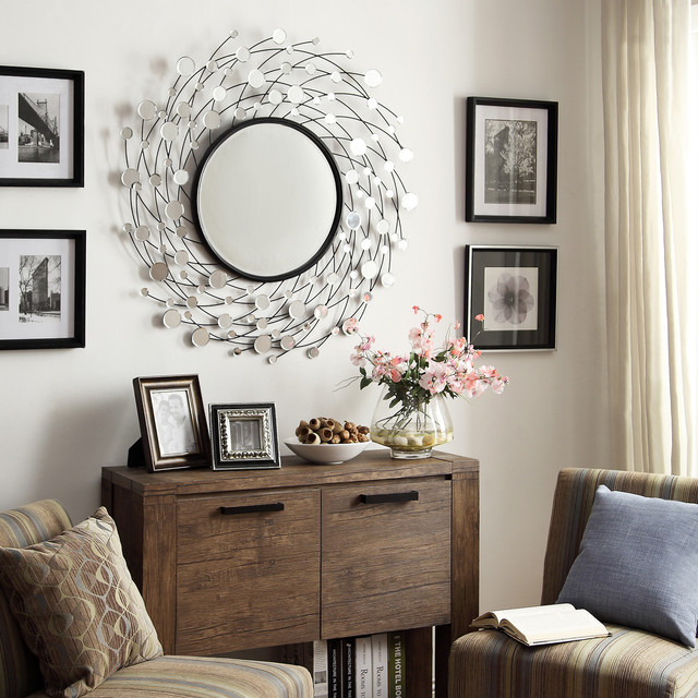 Nihoa Silver Spiral Wave Accent Wall Mirror Contemporary Mirrors