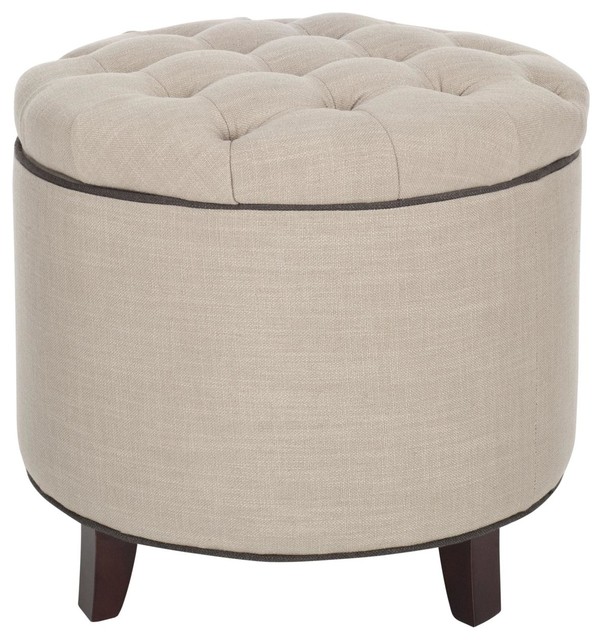 Amelia Tufted Storage Ottoman True Taupe Contemporary Footstools