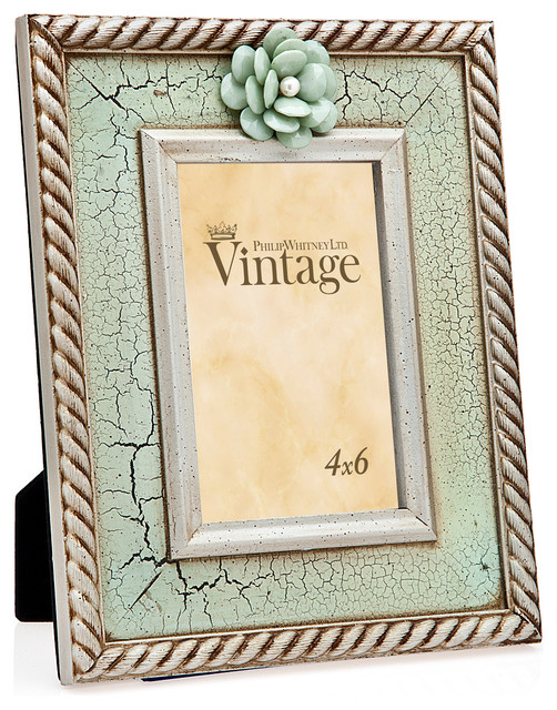 Philip Whitney 4X6 Teal Gold Rope With Flower Frame farmhousepicture