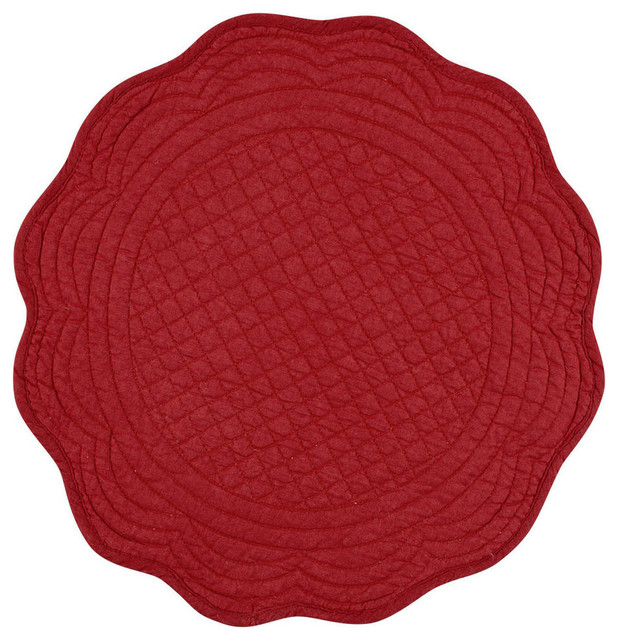 Boutis Round Placemat, Red, Set of 4 Contemporary Placemats by