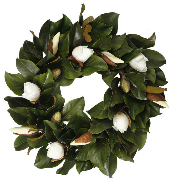 Magnolia Bud Wreath 24 inch Contemporary Wreaths And Garlands by Winward Designs