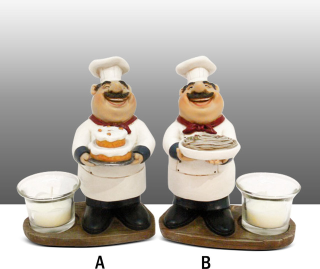Fat Chef Kitchen Statue Figure Votive Candle Holder Table Art Decor