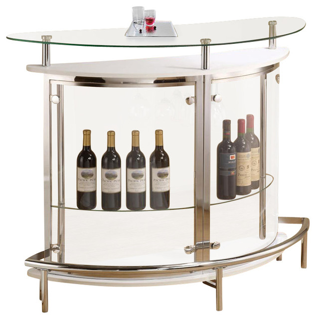 Modern White Clear Front Glass Top Wine Stemware Rack Bar Unit Table
