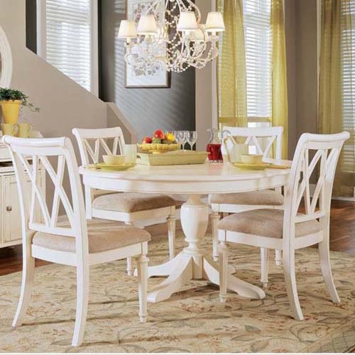  pc. White Round Pedestal Dining Table Set traditionaldiningtables