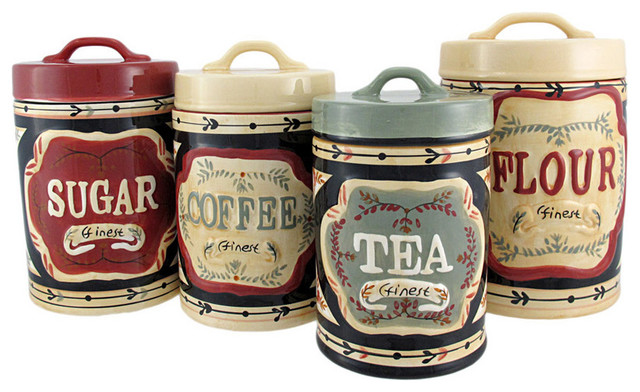 4-Piece Country Store Kitchen Ceramic Canister Set ...