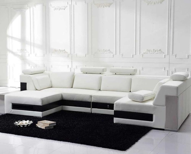 TOSH Furniture Modern White Leather Sectional Sofa TOS