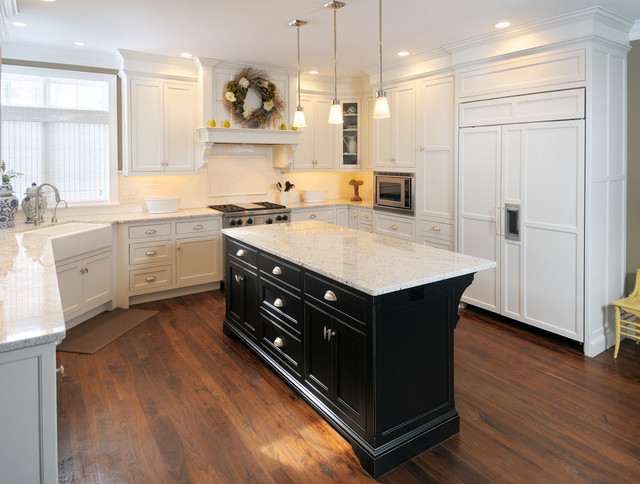 White Kitchen with Black Island - Traditional - Kitchen - boston - by