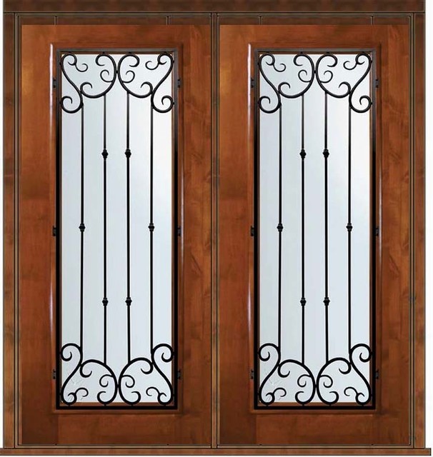 Prehung Home Double Door 80 Alder Valencia Full Lite Wrought Iron 