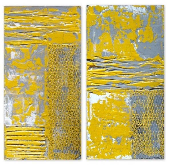 Yellow and Grey Abstract Painting Diptych by Holly Anderson Fine Art