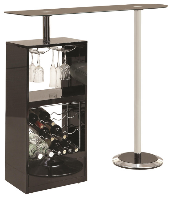 Modern Glass Top Metal Stemware Storage Wine Rack Unit Bar Table, Black