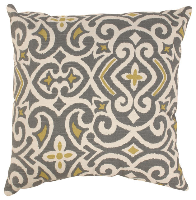 Pillow Perfect Grey/ Greenish-Yellow Damask Throw Pillow - Contemporary - Decorative Pillows ...