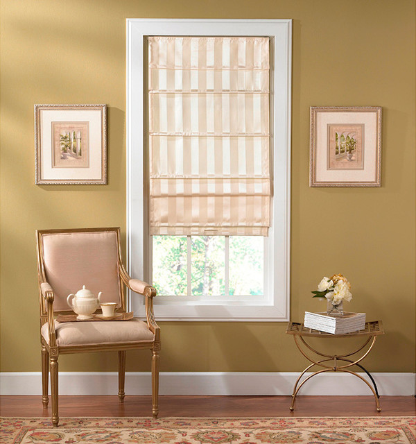 Cordless Offwhite Striped Fabric Roman Shade Contemporary Roman