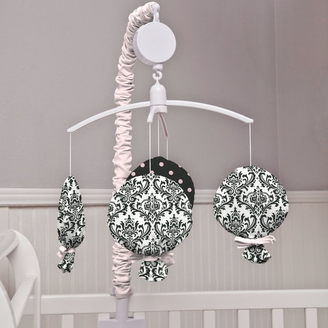 Black and White Damask Crib Bedding Traditional Baby Mobiles