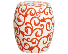 Orange and White Ceramic Garden Stool traditional outdoor decor