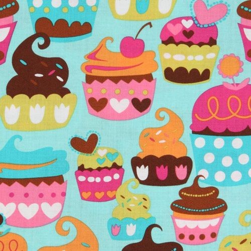 vintage fabric Sweet Treats Fabric Miller cupcakes turquoise  accessories  Michael  cupcakes